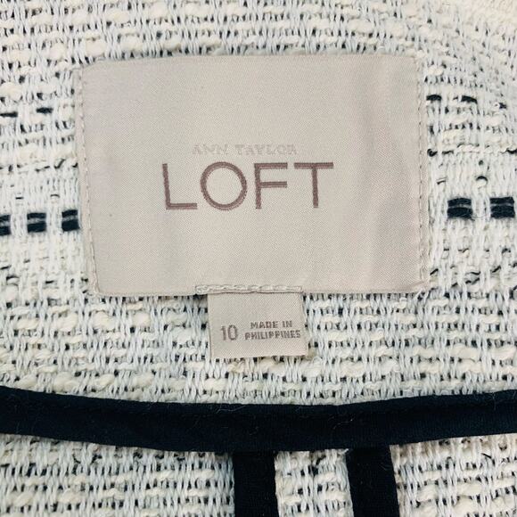 LOFT Size 10 Women's Tweed Blazer Jacket Cream Black Long Sleeve Career - Picture 7 of 8